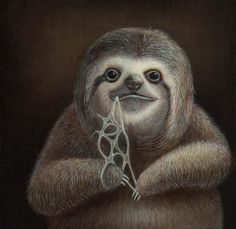 a drawing of a sloth holding a pair of scissors