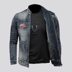 Stay ahead of the fashion curve with our 2023 Spring-Summer Collection motorcycle embroidered men's denim jacket. With its classic biker style and slender fit. this denim jacket is designed to make a statement. Featuring a luxe denim fabric. retro-meets-modern vibes. sultry off-shoulder design. edgy raw hem. exquisite zipper closure. and unparalleled comfort. this jacket is ready to take you from day to night with effortless style and grace!Why This Jacket is a Must-HaveDiscover a piece that is Riding Outfits, Men Denim Jacket, Embroidered Jean Jacket, Slim Denim, Denim Jacket Men, Dark Blue Color, Embroidered Denim, Embroidered Jeans, Biker Style