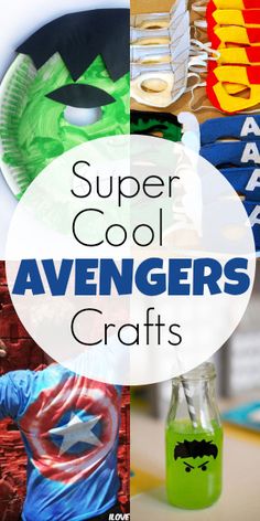 the words super cool avengers crafts are displayed