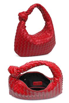 Modern Textured Knot Shoulder Bag Color: Red Trendy Red Rectangular Hobo Bag, Trendy Red Hobo Bag With Double Handle, Casual Red Hobo Bag Shaped As Satchel, Casual Red Hobo Bag With Satchel Shape, Casual Red Satchel Hobo Bag, Red Handheld Shoulder Bag With Zipper Closure, Trendy Red Hobo Tote Bag, Trendy Red Tote Hobo Bag, Casual Red Hobo Bag With Zipper Closure