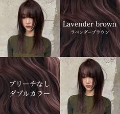 Lavender Brown Hair Color, Chocolate Lavender Hair Color, Hair Dye Ideas For Dark Hair, Chocolate Pink Hair, Hair Dye On Brown Hair, Chocolate Lavender Hair, Lavender Brown Hair, Brown And Purple Hair, Plum Brown Hair