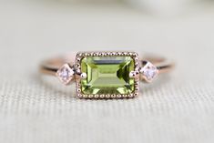 Art Deco style Peridot White Diamond Engagement Ring Solid | Etsy Peridot Engagement Ring, White Diamond Engagement Ring, Peridot Engagement Rings, White Diamond Rings Engagement, Round Solitaire Engagement Ring, Moissanite Engagement Ring Oval, Wedding Rings Solitaire, Emerald Engagement Ring Cut, Solid Gold Ring