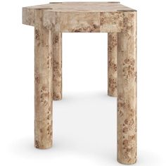 a small wooden table sitting on top of a white floor