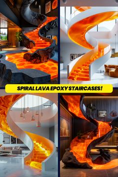 the spiral lava box staircase has been created to look like fire