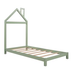 Our wood Twin bed frame with house shape headboard has simple and generous style in beautiful finish which can be harmoniously matched with a variety of furniture in your home. Yiekholo Contemporary Green Toddler Bed, Low-Profile Platform Design, Pine Wood and MDF Construction, Fits Twin Size Mattress (8-inch thickness) Kids Twin Bed Frame, Toddler Platform Bed, Modern Kids Bedroom Furniture, Pine Bed Frame, Twin Platform Bed Frame, House Beds For Kids, Kids Twin Bed, Kids Bed Frames, House Frame Bed