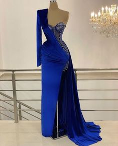 Spectacular Dresses, Prom Dresses One Shoulder, Dona Matoshi, Burlesque Outfit, Royal Blue Evening Dress, Evening Wear Dresses, Long Sleeve Dress Formal, Luxury Dresses