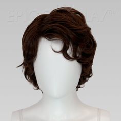 Aion Dark Brown Short Wavy Wig Our Aion style wig is short with soft wavy curls that curve and lay for a very cute and natural look. Our adjustable, breathable 23” cap makes this Dark Brown Short Wavy Wig capable of fitting all head sizes comfortably. The Aion style comes in several different colors, available to view here. The bangs of this Dark Brown Short Wavy Wig reach 7.5” from the crown when resting at about the eyebrowns on most wearers and can be styled in many ways, making a variety of Soft Wavy Curls, Light Brown Hair Shades, Dark Brown Wig, Brown Hair Shades, Bronde Hair, Wavy Curls, Epic Cosplay, Colored Wigs, Short Wavy