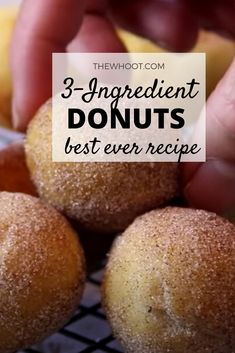 three ingredient donuts on a cooling rack with text overlay that reads, 3 ingredient donuts best ever recipe