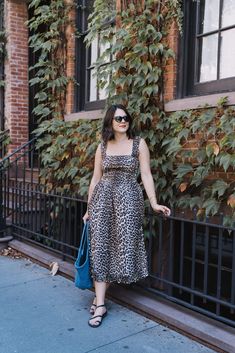 How I Discovered Ganni - how to style the Ganni leopard midi dress with a blue bag Ganni Wrap Dress, Ganni Floral Dress, Ganni Blue Dress, Ganni Leopard Jacket, Ganni Leopard Dress