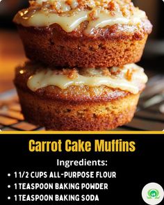 two carrot cake muffins sitting on top of a cooling rack