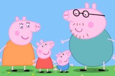 peppa pig family standing in the grass