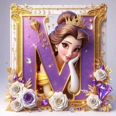 the letter m is made up of princesses and flowers