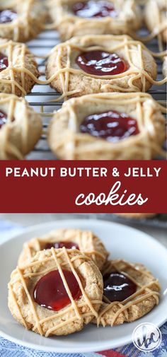 peanut butter and jelly cookies on a plate with the words, how to make peanut butter and jelly cookies