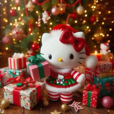 the hello kitty doll is surrounded by presents