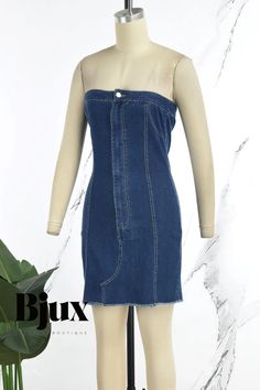 Bjux - Chic and Elegant Sleeveless Denim Dresses with Backless and Strapless Design Sleeveless Medium Wash Denim Dress For Night Out, Sleeveless Medium Wash Denim Party Dress, Sleeveless Denim Top For Party, Sleeveless Denim Blue Top For Night Out, Strapless Stretch Denim Dress For Spring, Sleeveless Denim Top For Night Out, Strapless Mini Dress In Medium Wash For Night Out, Sleeveless Denim Mini Dress For Night Out, Sleeveless Denim Top For Night Out In Spring