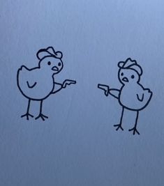 two drawings of chickens pointing at each other