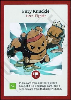 a card with an image of a cartoon character in the background and text that reads fury knuckle hero fighter