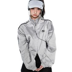 Home · STORE CAT CAT · Online Store Powered by Storenvy Silver Hooded Outerwear For Streetwear, Sporty Silver Long Sleeve Outerwear, Grey Jacket Women, Silver Jacket, Crop Pullover, Reflective Jacket, Y2k Jacket, Jeans Casual, 90s Grunge