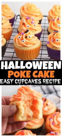 halloween poke cake cupcakes recipe with orange frosting and sprinkles