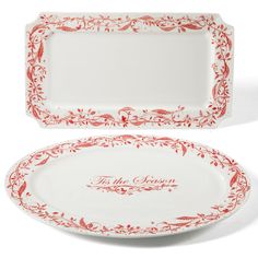 two red and white plates sitting next to each other