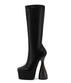 Heel Type: Strange StyleBoot Type: Riding, EquestrianSeason: Spring/AutumnBoot Height: Knee-HighStyle: PunkFashion Element: PlatformPattern Type: SolidHeel Height: Super High (8cm-up)With Platforms: YesPlatform Height: 3-5cmClosure Type: ZIPFit: Fits true to size, take your normal sizeheels: 16cmWaterproof platform height: 4cm Trendy Fitted Wedge Boots For Party, Winter Knee-high Boots With Platform And Square Toe, Fitted High Heel Wedge Boots For Fall, Fall Knee-high Platform Heels, Winter Knee-high Platform Heels, Edgy Fitted Platform Boots With Round Toe, Fitted Platform Boots With Reinforced Heel And Round Toe, Trendy Fitted Platform Mid-calf Boots, Trendy Fitted Mid-calf Platform Boots