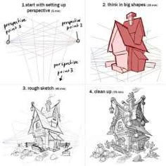 the steps to draw a house in perspective