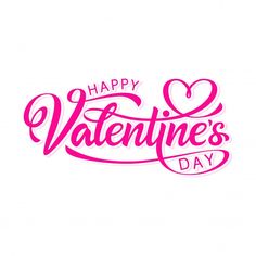 happy valentine's day lettering with hearts on the side and handwritten text in pink