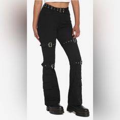 Comes With Removable Grommet Belt And Detailing On The Legs . Straight Leg Black Pants, Grommet Belt, Too Short, Super Cool, Flare Pants, Hot Topic, Black Pants, Pant Jumpsuit, Straight Leg