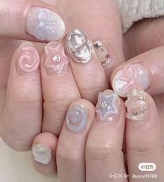 Japanese Nail Art Short Nails, White Cute Room, Kawaii Nails Short, Blue Star Nails, Room Inspo Aesthetic, Cute Room Inspo, Aesthetic Nail, Cute Short Nails