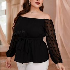 Introducing A Stunning Black Blouse From Shein With Pom Pom Polka Dot Design And Sheer Balloon Sleeves. The Blouse Features An Off-The-Shoulder Neckline And A Button Closure. It Has A Relaxed Fit And A Tie Waist That Adds To Its Dressy Occasion Appeal. The Blouse Is Made Of A Comfortable And High-Quality Polyester Blend Material That Is Perfect For All Seasons - Winter, Summer, Fall, And Spring. The Blouse Is Available In Size 2x And Belongs To The Plus Size Category. It Is From A Non-Vintage Collection And Has No Graphic Prints. This Shein Blouse Is A Great Addition To Any Wardrobe And Is Perfect For Women Who Want To Look Stylish And Fashionable. This Is New In Package In Fits Like A 2x. Drink Smoker, Blusas Peplum, Cocktail Smoker, Ankara Peplum Tops, Tea Steeper, Wood Chips, Apple Pear, Tea Strainer, Loose Tea