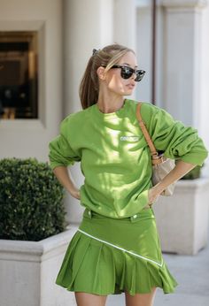 Ciao Lucia Tennis Skirt 2 Grass Tennis Skirt Street Style, Tennis Skirt Outfit Casual, Dino Skirt, Green Tennis Skirt, Court Outfit, Tennis Skirt Outfits, Cute Golf Outfit, Ciao Lucia, Tennis Skirt Outfit