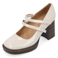 PRICES MAY VARY. Heel Height:3 1/4-inch. Heel Type: Platform. Platform Height:1-inch. Shoe Width: Wide. Closure Type: Hook and Loop. Strap Type: Multi -Strap. Toe Style: Square. Lining: Faux Leather. Upper Material: Vegan Leather. Outersole Material: Man-made. Footbed: 4 MM Tru Comfort Foam. All measurements are approximate and were taken using a size 6. Please note measurements may vary slightly by size. Fashion Shoes Heels, Womens Mary Janes, Heels Online, Block Heel Shoes, Shoes Heels Pumps, Platform Heel, Journee Collection