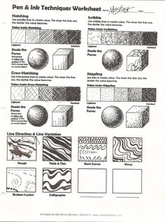 an instruction manual for how to use pen and ink techniques worksheet