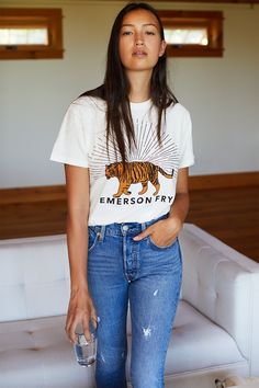 Tiger T-shirt - Ivory Tiger Tshirt, Emerson Fry, Leopard Pants, Oufits Casual, Tiger Shirt, Casual Skirt Outfits, Tiger T Shirt, Mode Casual, Ladies Dress Design