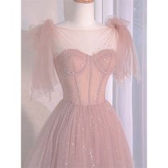 a Pink Prom Dress Flowy, Pink Ball Gown With Sweetheart Neckline For Evening, Pink Wedding Dress With Sheer Bodice, Pink Gown With Sweetheart Neckline And Fitted Bodice, Pink Gown With Fitted Bodice For Prom Season, Pink Floor-length Gown For Banquet, Pink Floor-length Banquet Gown, Pink Princess Tulle Evening Dress, Pink Princess Gown For Banquet