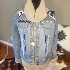 Upcycled Women's Western Wool Jean Jacket - Etsy Western Style Winter Outerwear For Rodeo, Western Winter Outerwear For Rodeo, Western Winter Outerwear For Ranch, Western Style Blue Winter Outerwear, Western Blue Denim Jacket For Fall, Western Long Sleeve Denim Jacket For Fall, Western Style Long Sleeve Denim Jacket For Winter, Western Style Long Sleeve Denim Jacket For Fall, Fitted Winter Outerwear For Western-themed Events