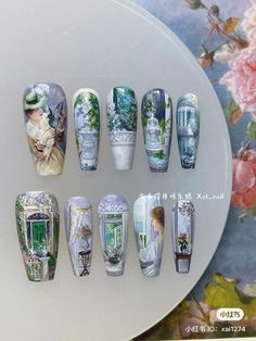 source from xiaohongshu artist xai_nail #nail #vintagenails #2024 Vintage Nail Art Ideas, Oil Painting Nail Art, Oil Painting Nails, Painting On Nails, Vintage Nail Art, Painting Nails, Paris Nails, Fantasy Nails, Vintage Nails