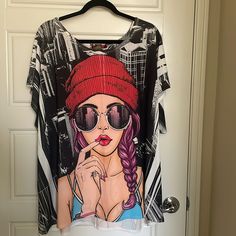 Rainbow, Plus Size 3xl, Never Worn Black Graphic Print Top For Day Out, Black Oversized T-shirt For Day Out, Black Graphic Print Top For Beach, Rainbow Top, Black Red, Multi Color, Black And Red, Womens Tops, Tops & Tees