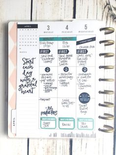 a planner with the words start each day with a special note