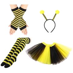 PRICES MAY VARY. Adult Bee Costume Kit: One set includes 1 piece black and yellow tutu skirt, 1 piece hairband, 1 pair striped over-knee socks and 1 pair striped gloves, enough to complete your outfit, cute and fancy -standing look makes you easily become the center of the crowd; High Quality Material: Bee Tentacle Headband is made of elastic plastic. It will not fade easily and can be used several times. Striped leggings and gloves are made of high quality nylon, gentle to the skin and durable, Bumble Bee Costume Women, Adult Bee Costume, Bumble Bee Headband, Yellow Tutu Skirt, Bee Accessories, Bee Socks, Bumble Bee Costume, Bee Sock, Black Tutu Skirt