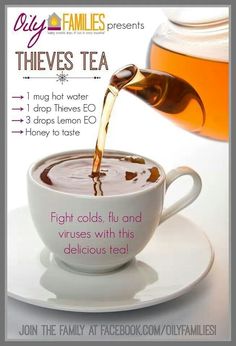 Thieves Tea, Young Living Recipes, Essential Oils 101, Essential Oils Young Living, Essential Oil Remedy, Young Living Essential Oils Recipes, Yl Oils, Oil Remedies, Essential Oils Health