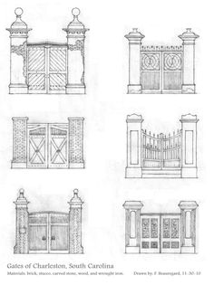 some drawings of gates in different styles and sizes