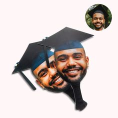 a graduation cap with the image of a man and woman on it