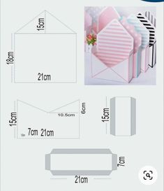 an image of paper envelopes with measurements for each side and the other side on it