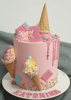 Ice Cream Cake Theme Ideas, 3 Scoops Of Fun Birthday Cake, 2 Sweet Birthday Cake, Ice Cream Birthday Cake Ideas, Pink Ice Cream Cake, Sweet One Birthday Cake, Ice Cream Cake Design, Ice Cream Cake Ideas, Two Sweet Birthday Cake