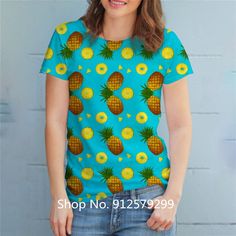 Summer Fashion Pineapple Woman Print T Shirt Harajuku Funny Tshirts Casual Round Neck Short Slee Top Tee Shirt Yellow Casual Tops With All Over Print, Casual Yellow Tops With All Over Print, Trendy Green Top With All Over Print, Casual Green Top With All Over Print, Yellow Summer Top With Sublimation Print, Yellow Sublimation Print Top For Summer, Green Graphic Tee With All Over Print, Yellow Short Sleeve Top With Sublimation Print, Yellow Short Sleeve Top With All Over Print