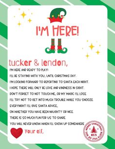 i'm here, tucker and london christmas letter to santa from the elf in the hat