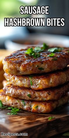 sausage hashbrown bites stacked on top of each other