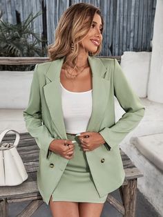 Lapel Neck Double Breasted Shoulder Pad Blazer & Skirt for Sale Australia| New Collection Online| SHEIN Australia Shoulder Pad Blazer, Blazer And Skirt, Skirts For Sale, Shoulder Pads, Suits For Women, New Collection, Double Breasted, Women's Blazer, Australia