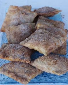 cinnamon sugar pastries on a blue plate